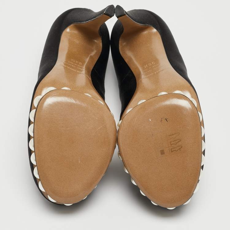 Pre Owned Nicholas Kirkwood Black Satin Lola Pearl Embellished Pumps Size 36.5