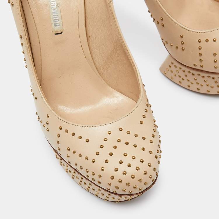 Pre Owned Nicholas Kirkwood Beige Studded Leather Platform Pumps Size 37.5