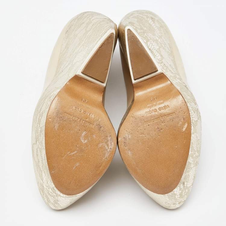 Pre Owned Nicholas Kirkwood Cream Leather Wedge Platform Pumps Size 39