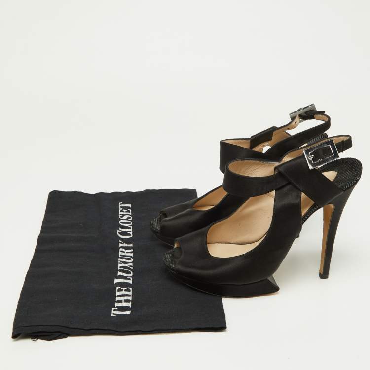Pre Owned Nicholas Kirkwood Black Satin Platform Peep Toe Ankle Strap Sandals Size 38.5