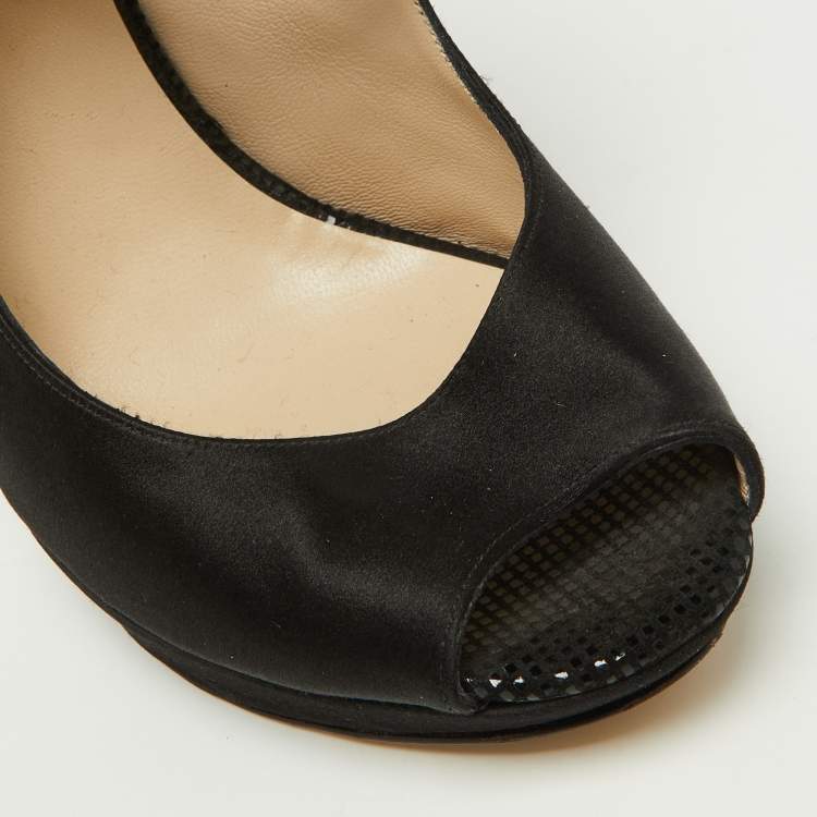 Pre Owned Nicholas Kirkwood Black Satin Platform Peep Toe Ankle Strap Sandals Size 38.5