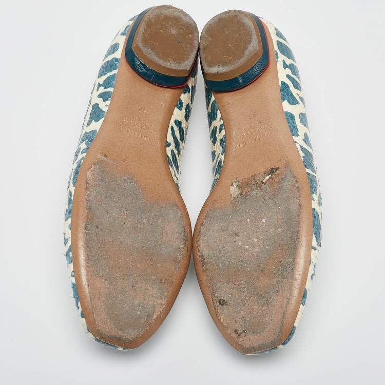 Pre Owned Nicholas Kirkwood Green/Cream Python Smoking Slipper Size 37 