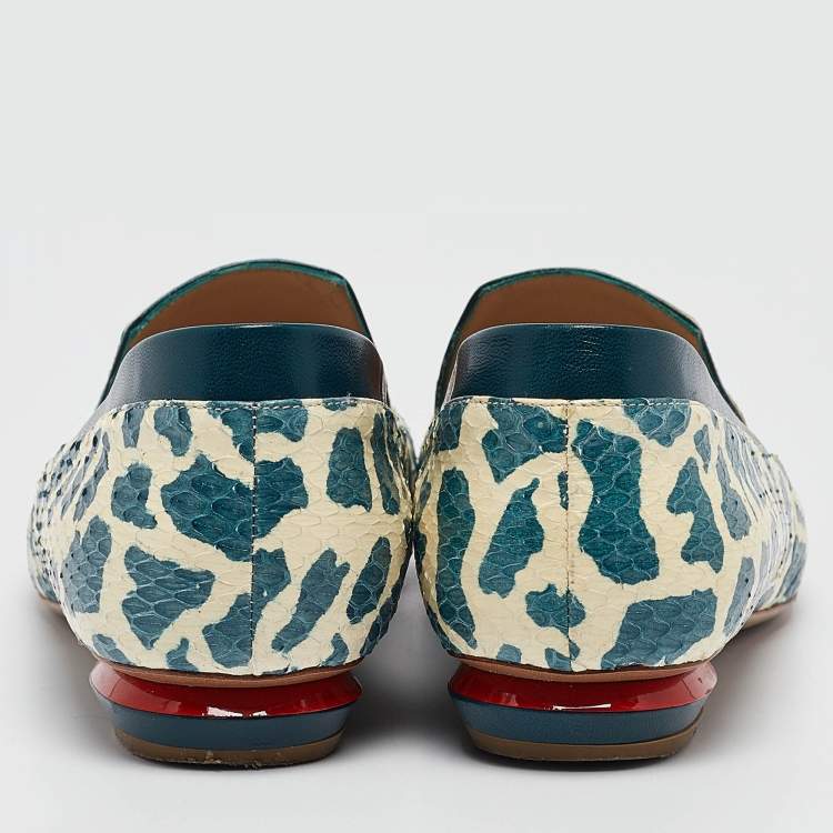 Pre Owned Nicholas Kirkwood Green/Cream Python Smoking Slipper Size 37 