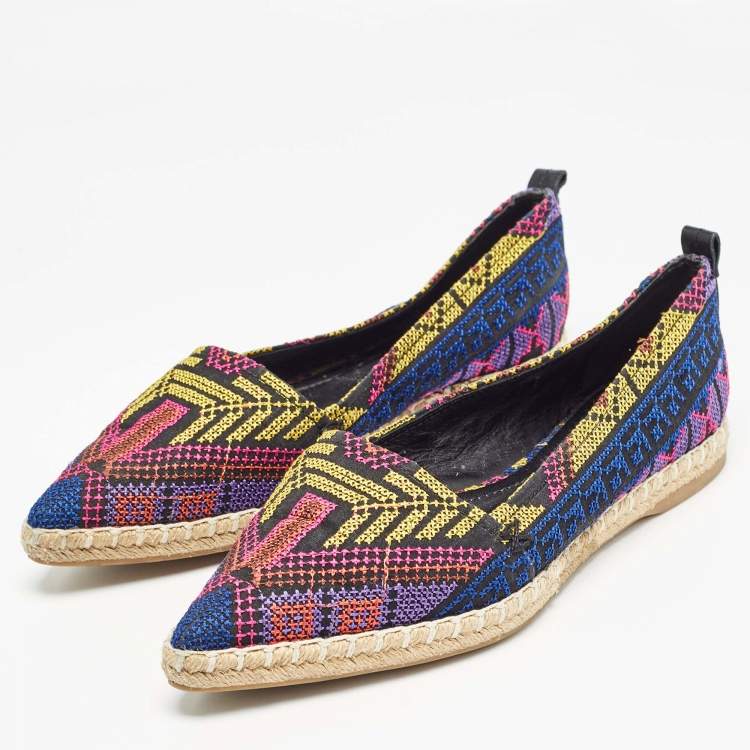 Pre Owned Nicholas Kirkwood Multicolor Canvas Embroidered Mexican Pointed Toe Espadrilles Size 37