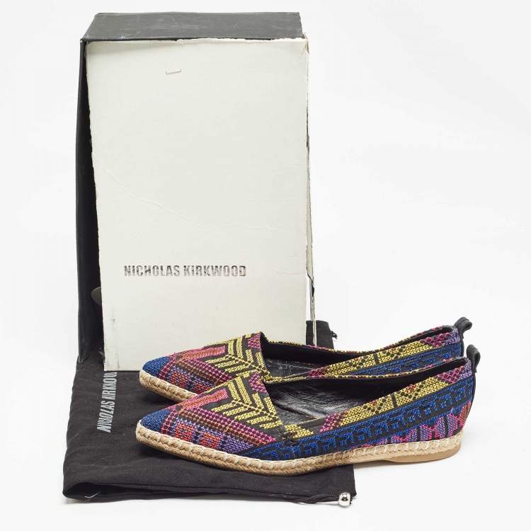 Pre Owned Nicholas Kirkwood Multicolor Canvas Embroidered Mexican Pointed Toe Espadrilles Size 37