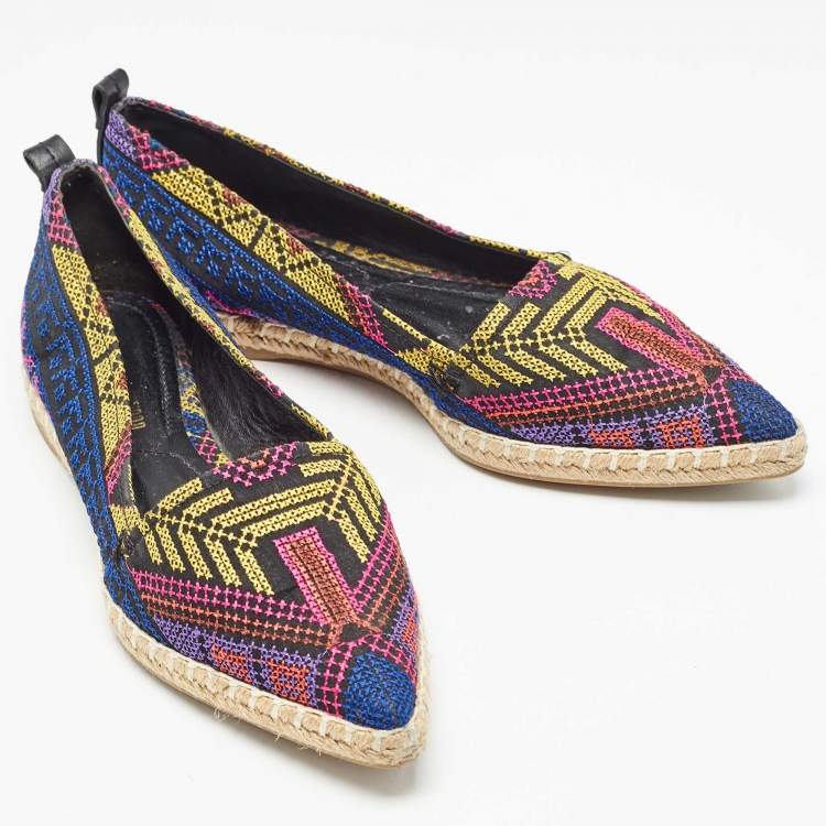 Pre Owned Nicholas Kirkwood Multicolor Canvas Embroidered Mexican Pointed Toe Espadrilles Size 37