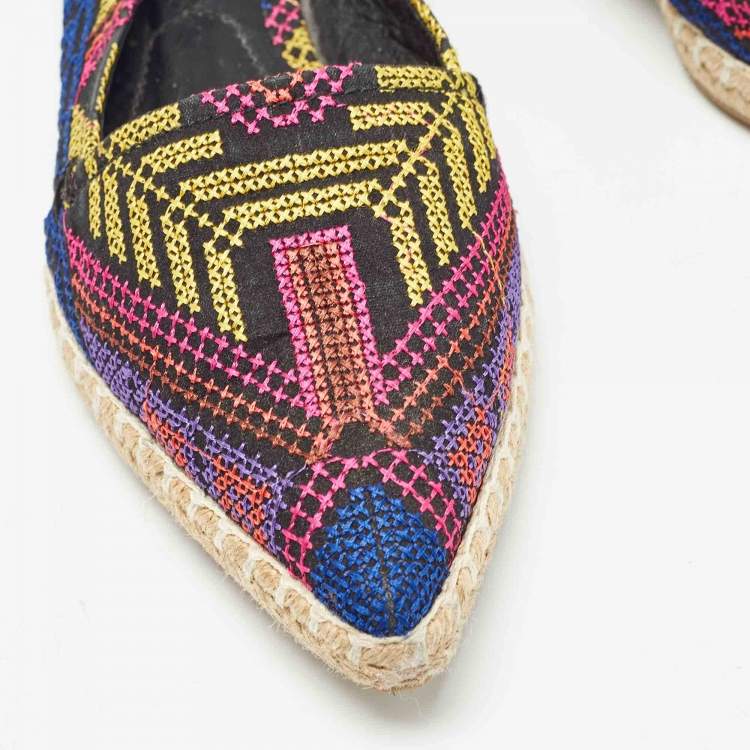 Pre Owned Nicholas Kirkwood Multicolor Canvas Embroidered Mexican Pointed Toe Espadrilles Size 37