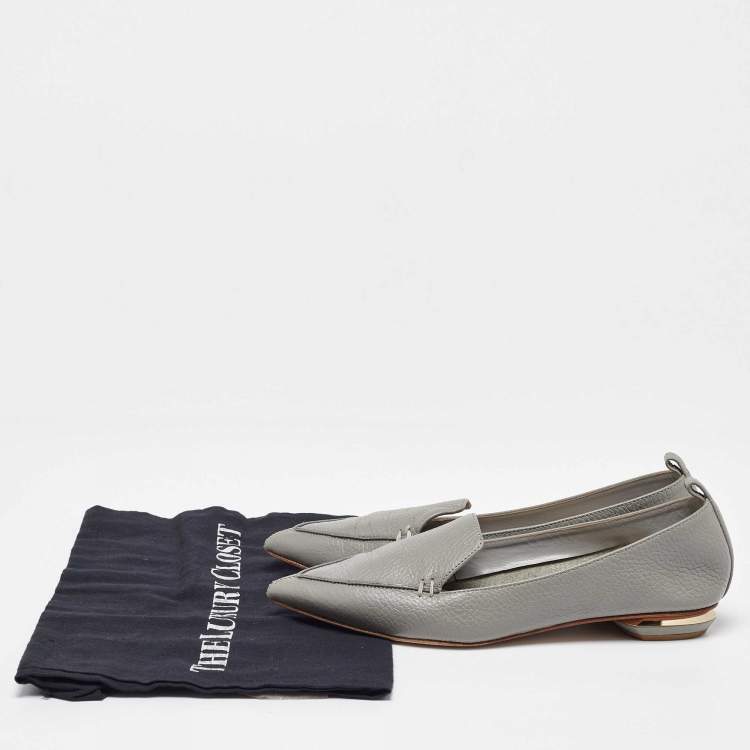 Pre Owned Nicholas Kirkwood Grey Leather Beya Pointed-Toe Loafers Size 38
