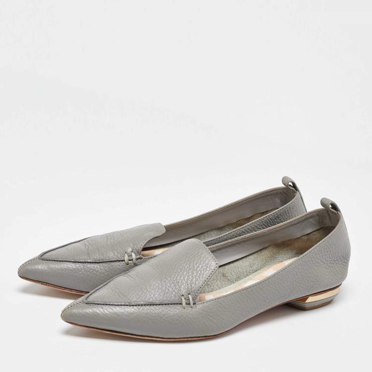 Pre Owned Nicholas Kirkwood Grey Leather Beya Pointed-Toe Loafers Size 38