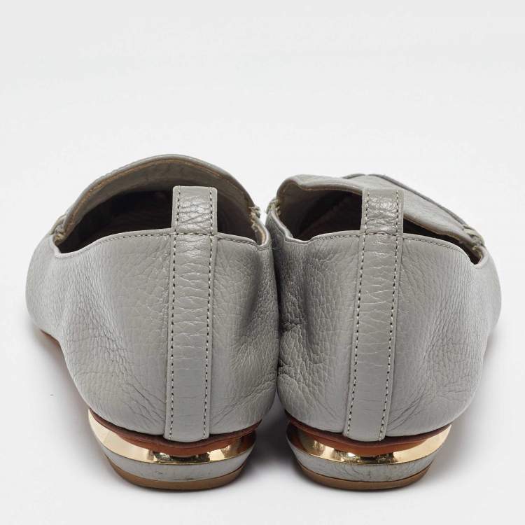 Pre Owned Nicholas Kirkwood Grey Leather Beya Pointed-Toe Loafers Size 38