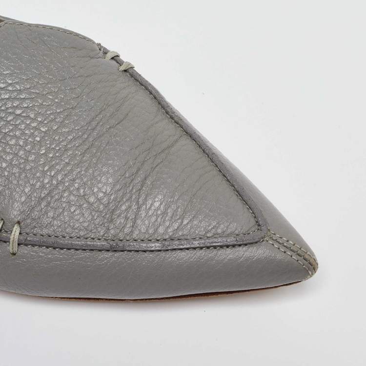 Pre Owned Nicholas Kirkwood Grey Leather Beya Pointed-Toe Loafers Size 38