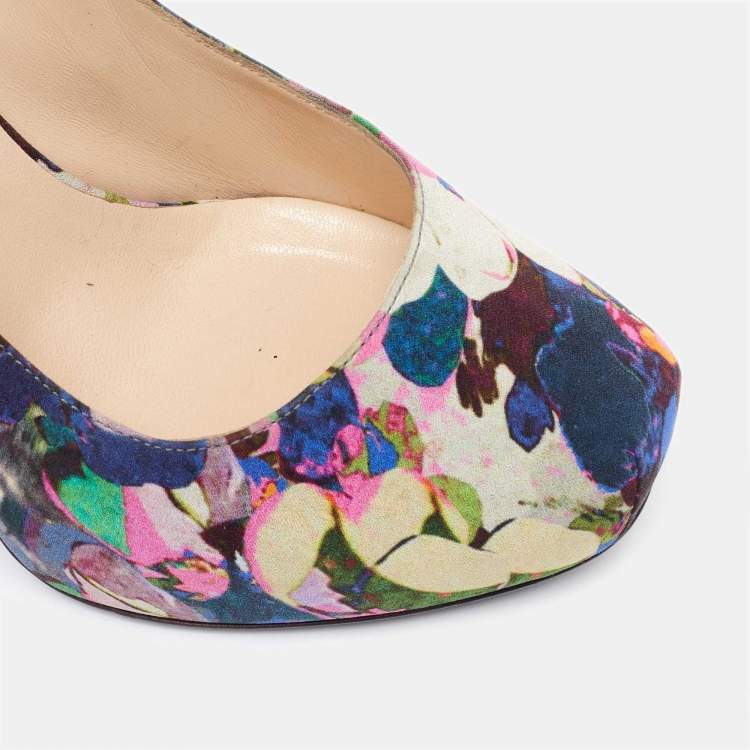 Pre Owned Nicholas Kirkwood Multicolor Printed Fabric Embellished Heel Ankle Strap Pumps Size 40