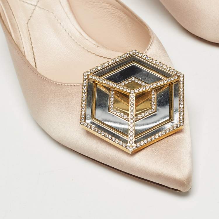 Pre Owned Nicholas Kirkwood Light Pink Satin Crystal Embellished Eden Mules Size 39