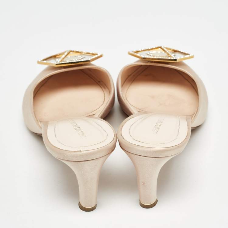 Pre Owned Nicholas Kirkwood Light Pink Satin Crystal Embellished Eden Mules Size 39