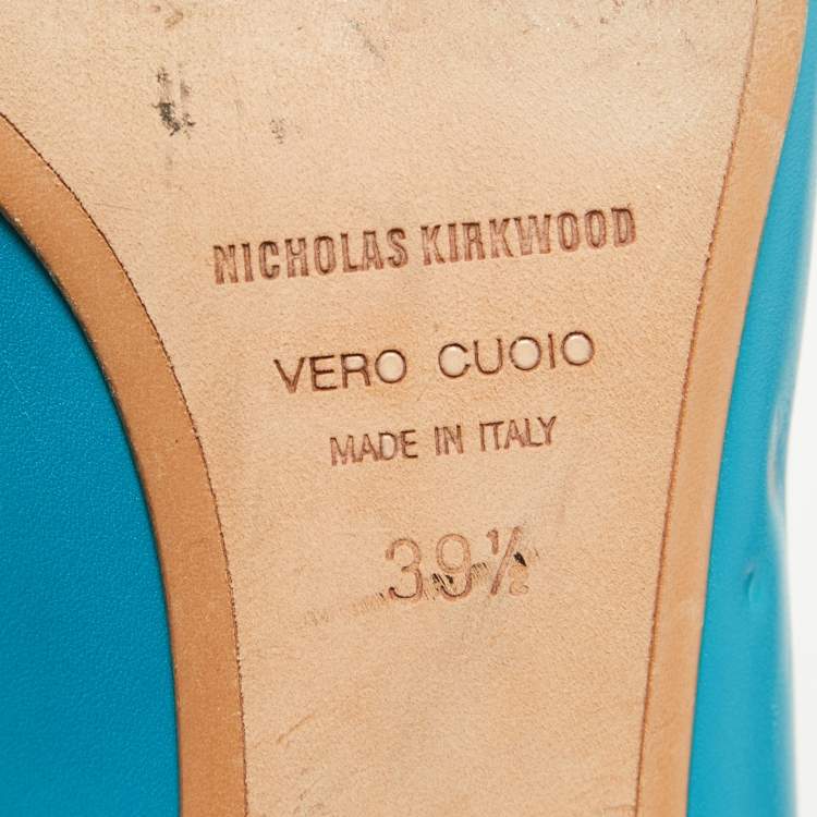 Pre Owned Nicholas Kirkwood Blue Leather Pointed Pumps Size 39.5