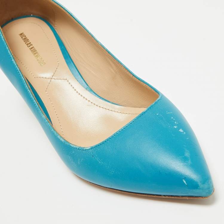 Pre Owned Nicholas Kirkwood Blue Leather Pointed Pumps Size 39.5