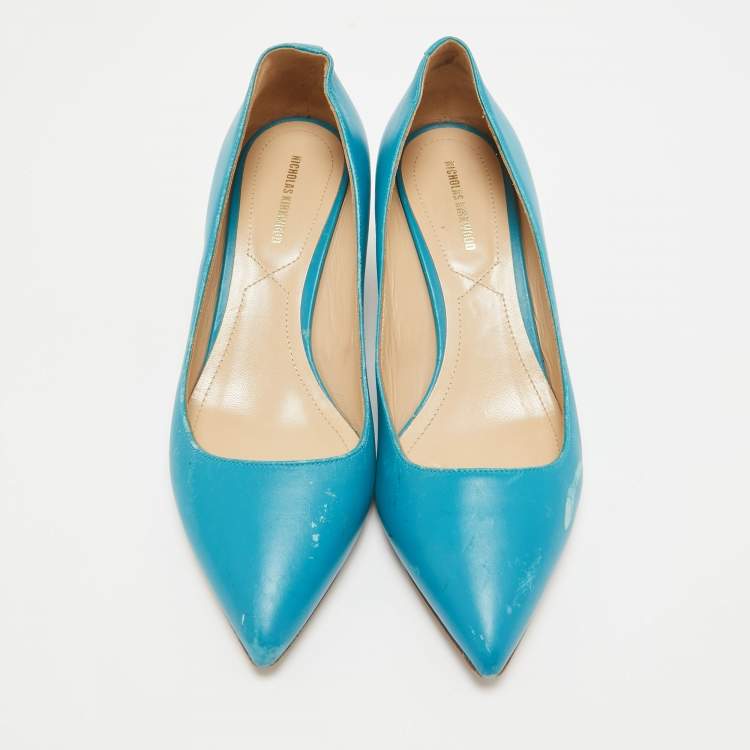 Pre Owned Nicholas Kirkwood Blue Leather Pointed Pumps Size 39.5