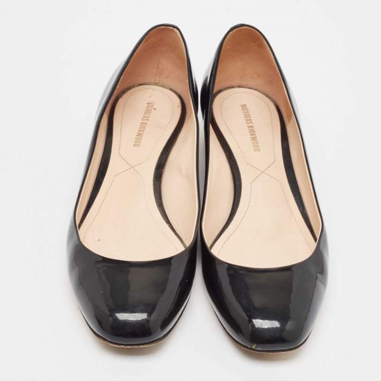 Pre Owned Nicholas Kirkwood Black Patent Leather Ballet Flats Size 38