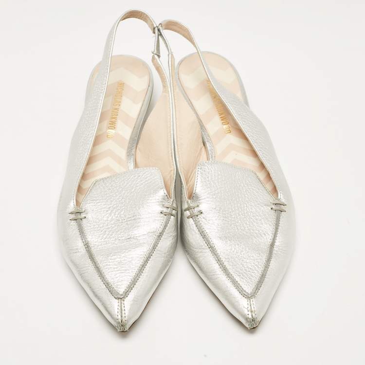 Pre Owned Nicholas Kirkwood Silver Leather Beya Flat Sandals Size 40