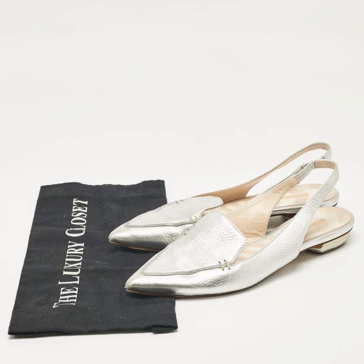 Pre Owned Nicholas Kirkwood Silver Leather Beya Flat Sandals Size 40