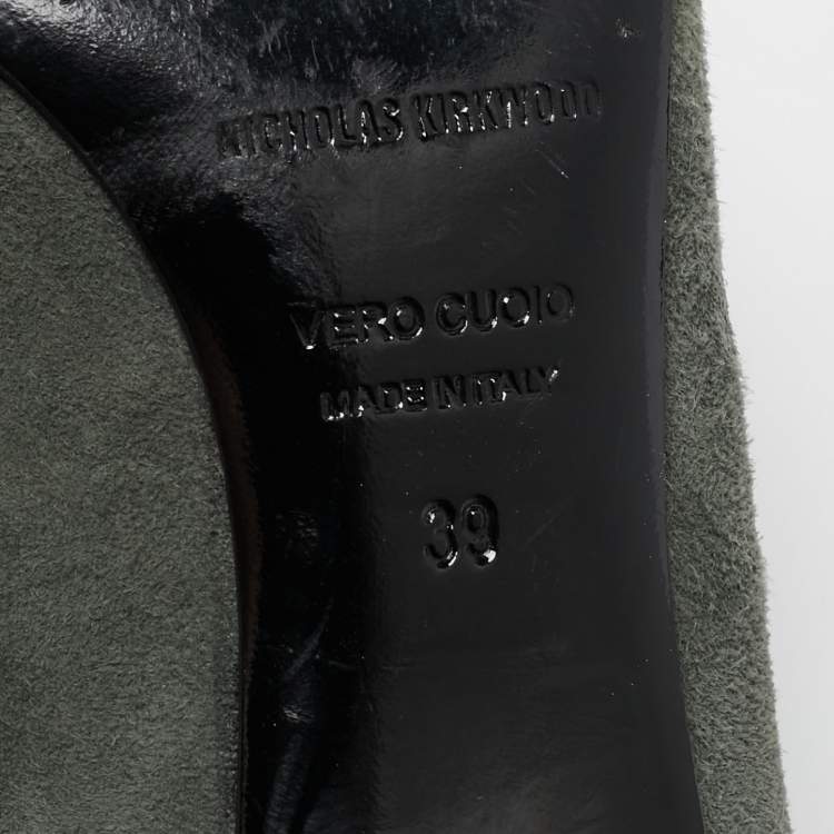 Pre Owned Nicholas Kirkwood Green Suede Studded Pumps Size 39