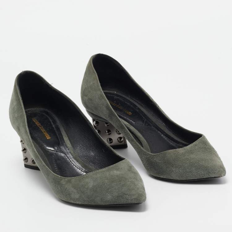 Pre Owned Nicholas Kirkwood Green Suede Studded Pumps Size 39