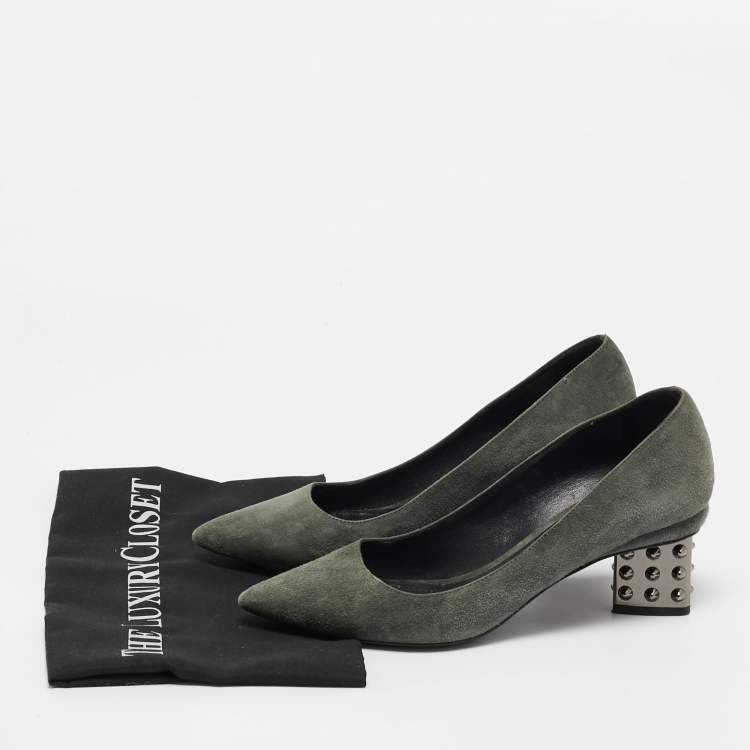 Pre Owned Nicholas Kirkwood Green Suede Studded Pumps Size 39