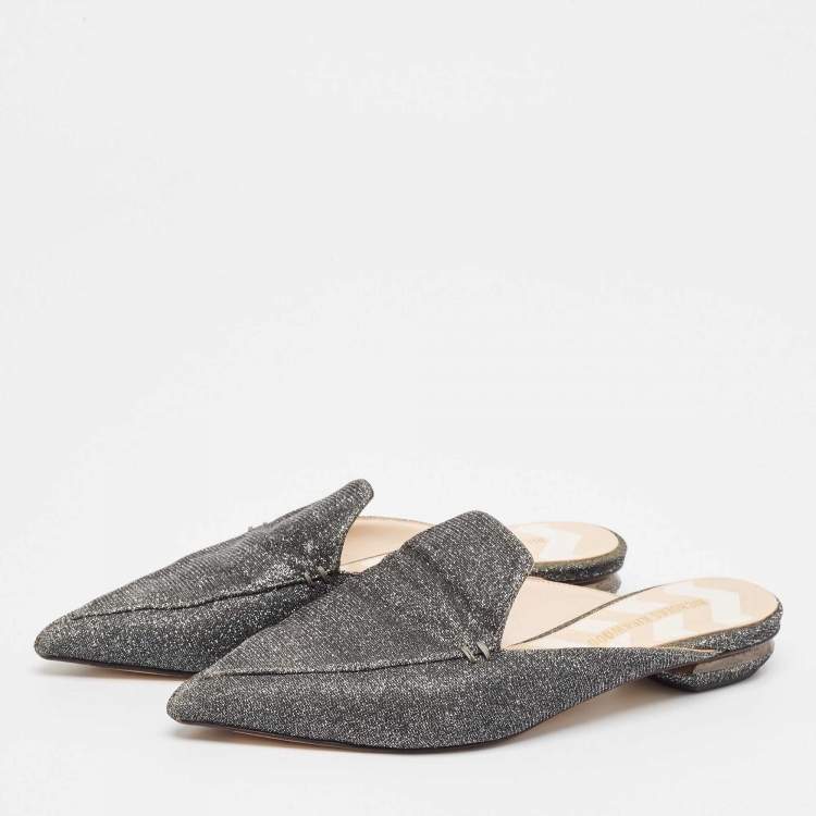 Pre Owned Nicholas Kirkwood Grey Glitter Fabric Flat Mules Size 39.5