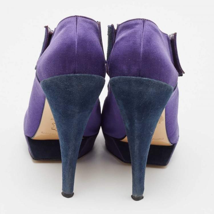 Pre Owned Nicholas Kirkwood Purple/Black Satin and Velvet Ankle Strap Sandals Size 38