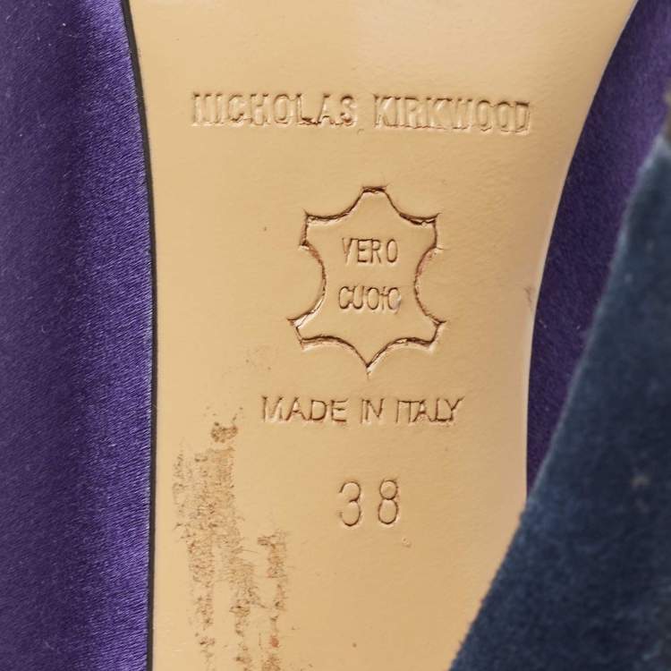 Pre Owned Nicholas Kirkwood Purple/Black Satin and Velvet Ankle Strap Sandals Size 38