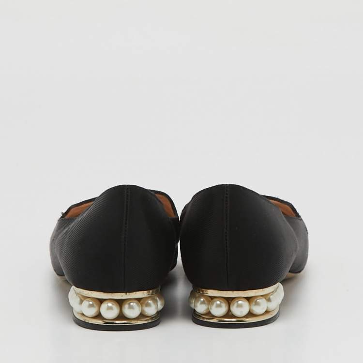 Pre Owned Nicholas Kirkwood Black Canvas Slip On Smoking Slippers Size 39