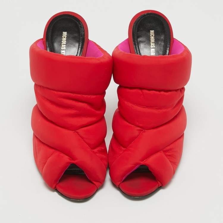 Pre Owned Nicholas Kirkwood Red Nylon Puffer Open Toe Mules Size 41
