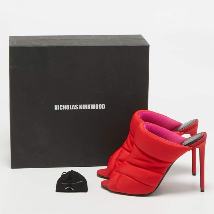 Pre Owned Nicholas Kirkwood Red Nylon Puffer Open Toe Mules Size 41