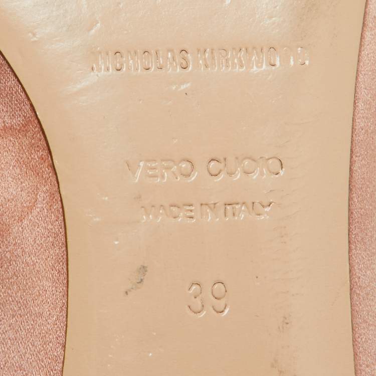 Pre Owned Nicholas Kirkwood Beige Satin Eden Crystal Embellished Flat Mules Size 39