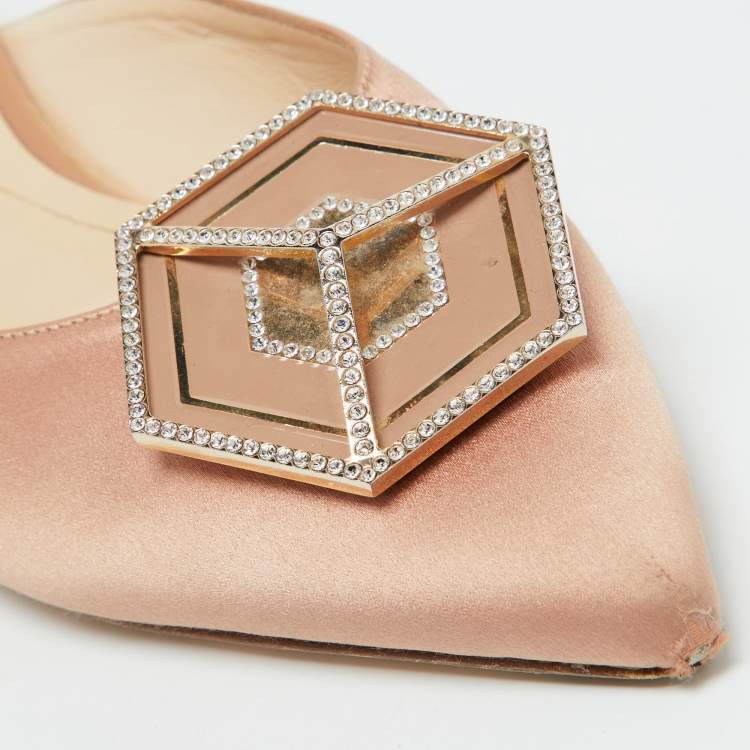 Pre Owned Nicholas Kirkwood Beige Satin Eden Crystal Embellished Flat Mules Size 39