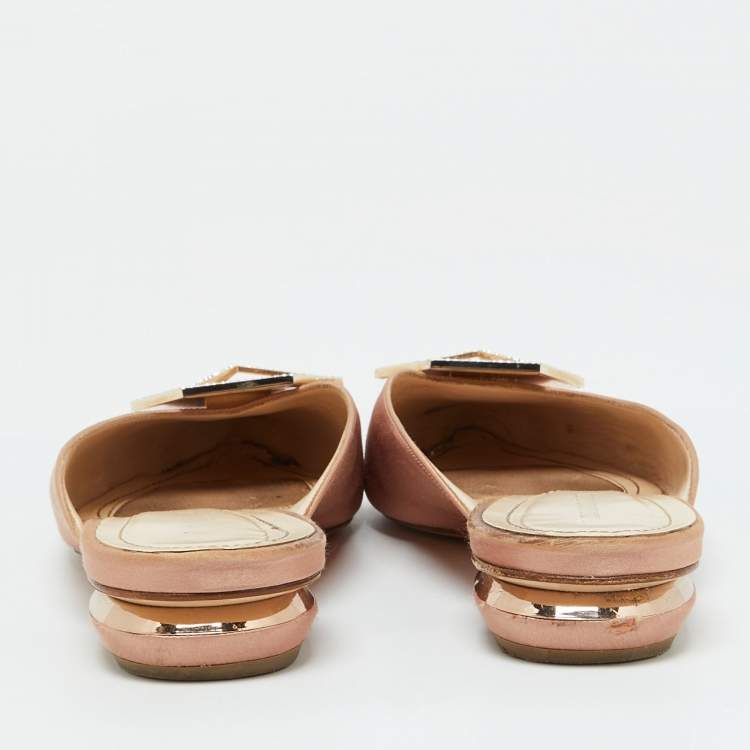 Pre Owned Nicholas Kirkwood Beige Satin Eden Crystal Embellished Flat Mules Size 39