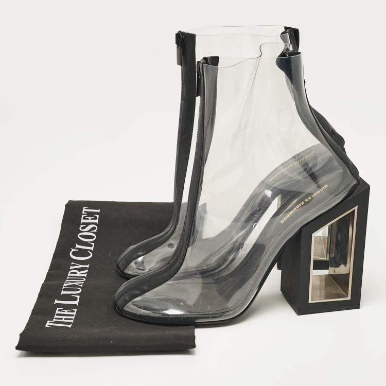 Pre Owned Nicholas Kirkwood Black Rubber and PVC Void Boots Size 39