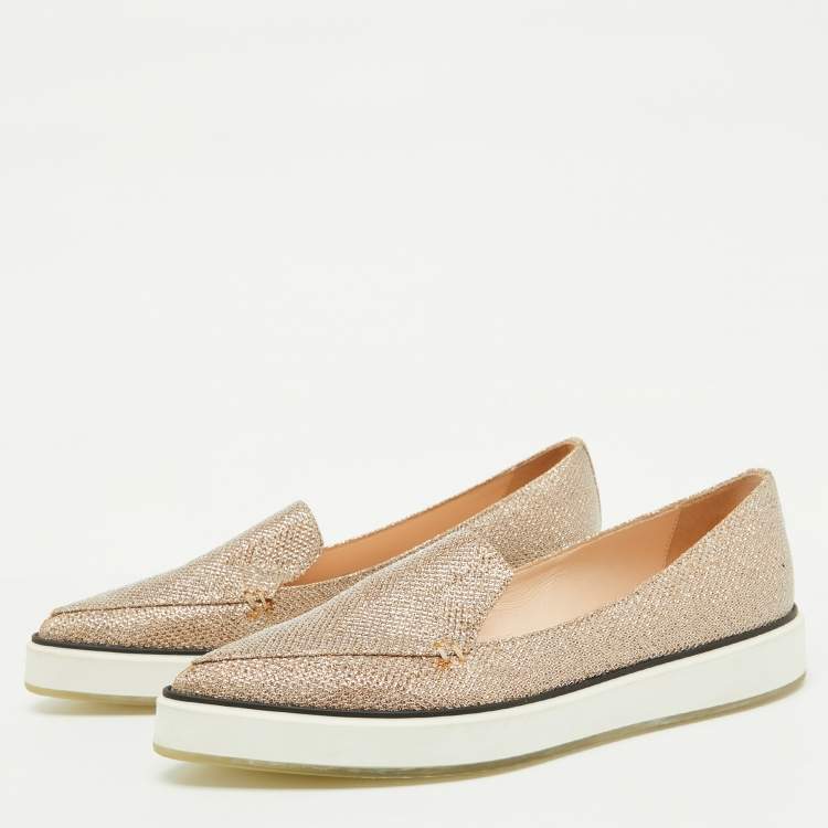 Pre Owned Nicholas Kirkwood Gold Metallic Lurex Fabric Alona Loafers Size 37.5