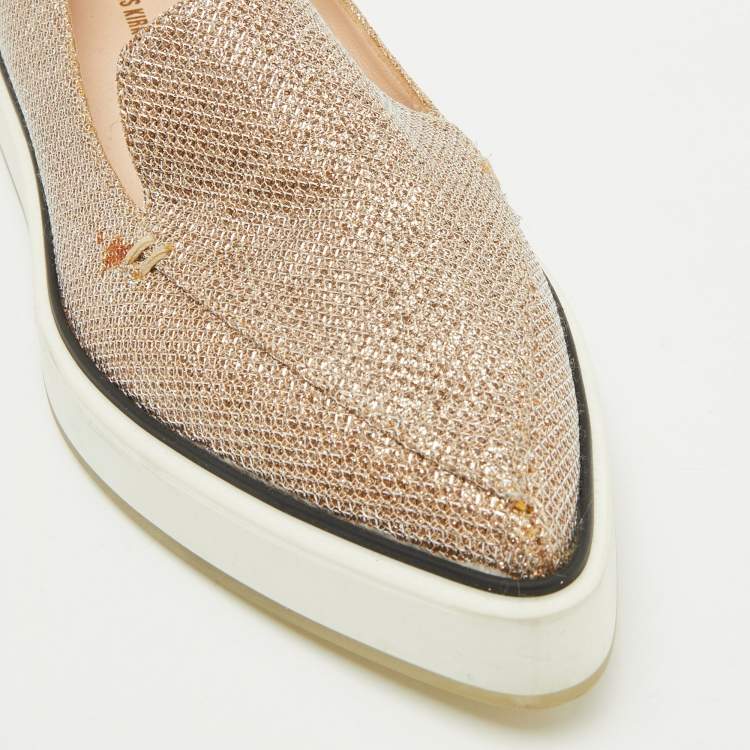 Pre Owned Nicholas Kirkwood Gold Metallic Lurex Fabric Alona Loafers Size 37.5