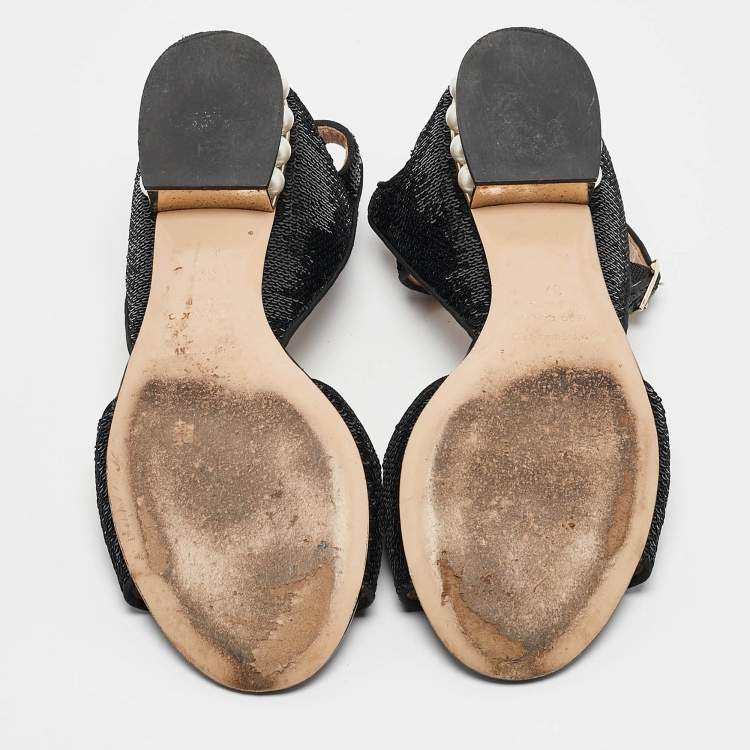 Pre Owned Nicholas Kirkwood Black Sequins Casati Slingback Flats Size 37