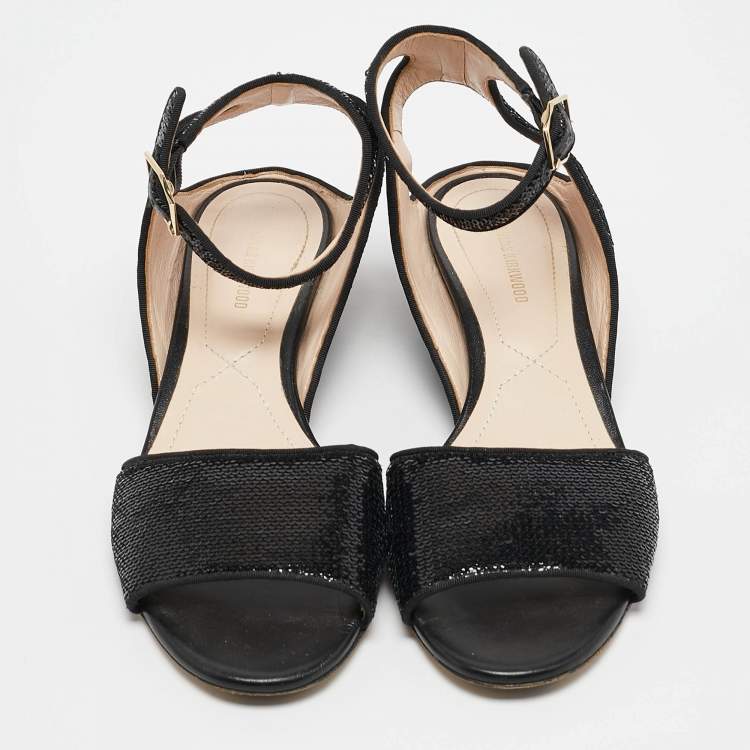 Pre Owned Nicholas Kirkwood Black Sequins Casati Slingback Flats Size 37