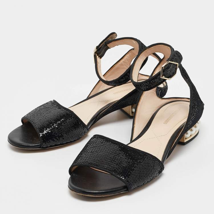 Pre Owned Nicholas Kirkwood Black Sequins Casati Slingback Flats Size 37