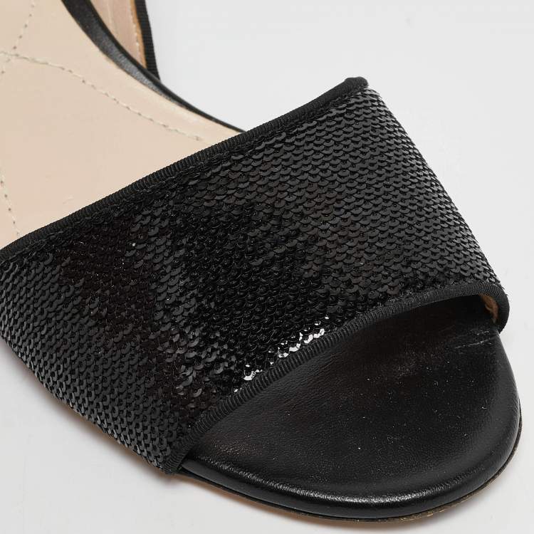 Pre Owned Nicholas Kirkwood Black Sequins Casati Slingback Flats Size 37