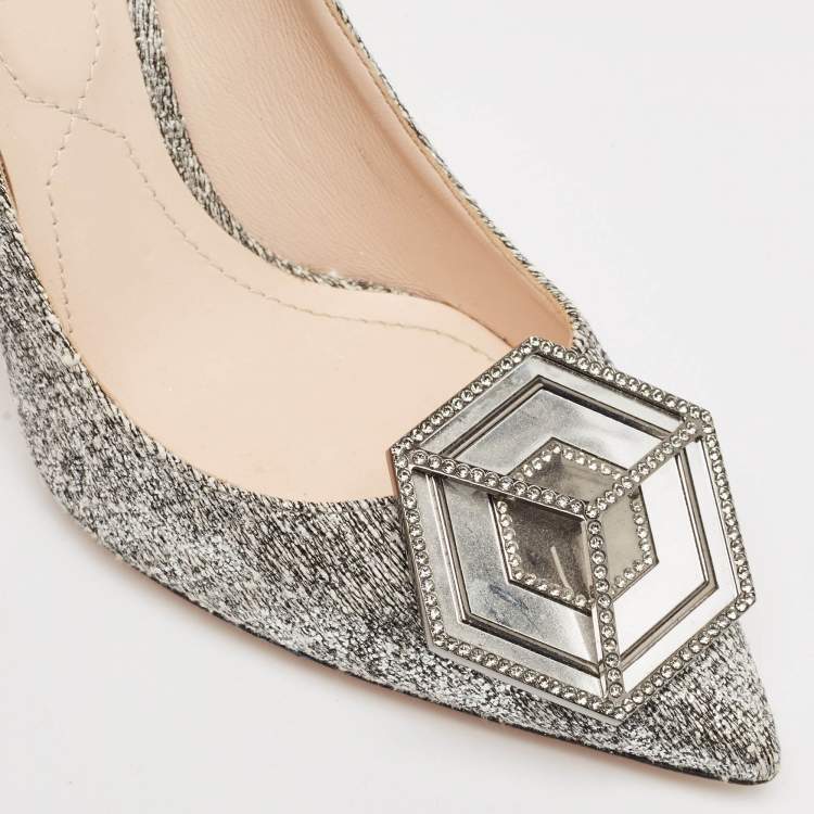 Pre Owned Nicholas Kirkwood Grey Tweed Hexagon Pointed Toe Pumps Size 38
