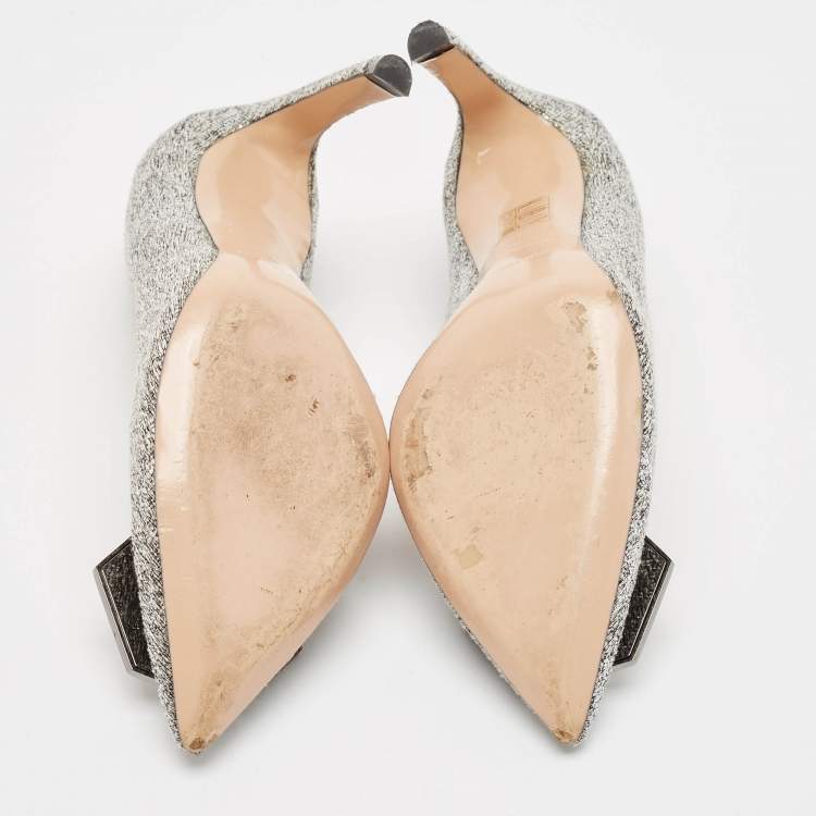 Pre Owned Nicholas Kirkwood Grey Tweed Hexagon Pointed Toe Pumps Size 38