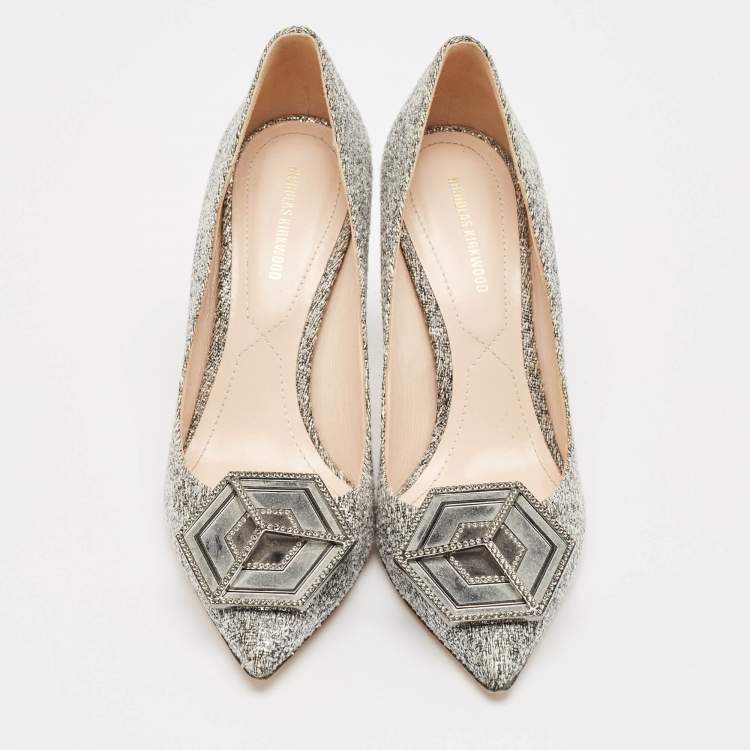 Pre Owned Nicholas Kirkwood Grey Tweed Hexagon Pointed Toe Pumps Size 38