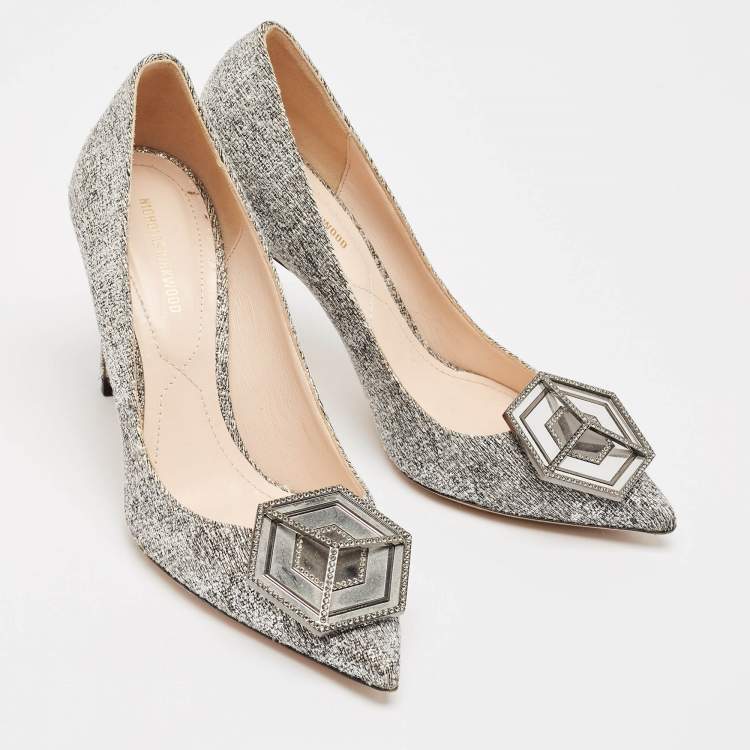 Pre Owned Nicholas Kirkwood Grey Tweed Hexagon Pointed Toe Pumps Size 38