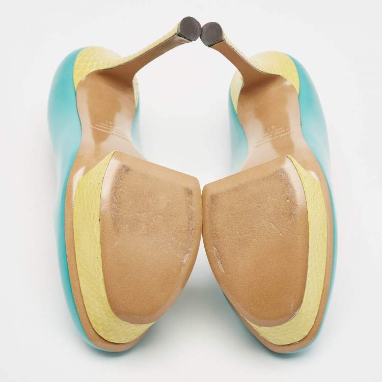 Pre Owned Nicholas Kirkwood Blue/Yellow Leather and Python Leather Platform Pumps Size 41