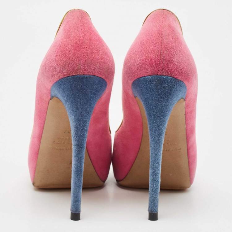 Pre Owned Nicholas Kirkwood Multicolor Suede and Leather Crisscross Peep Toe Pumps Size 37