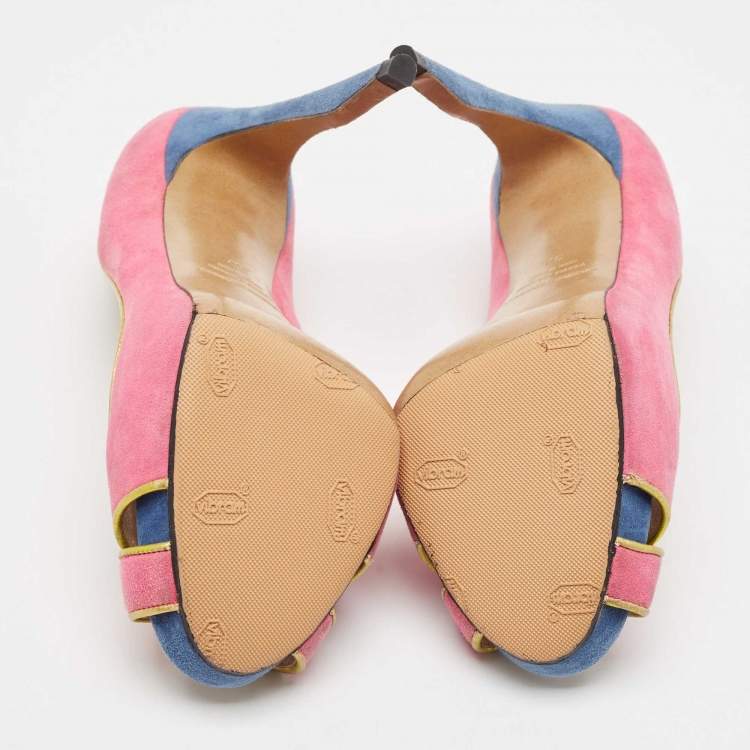 Pre Owned Nicholas Kirkwood Multicolor Suede and Leather Crisscross Peep Toe Pumps Size 37